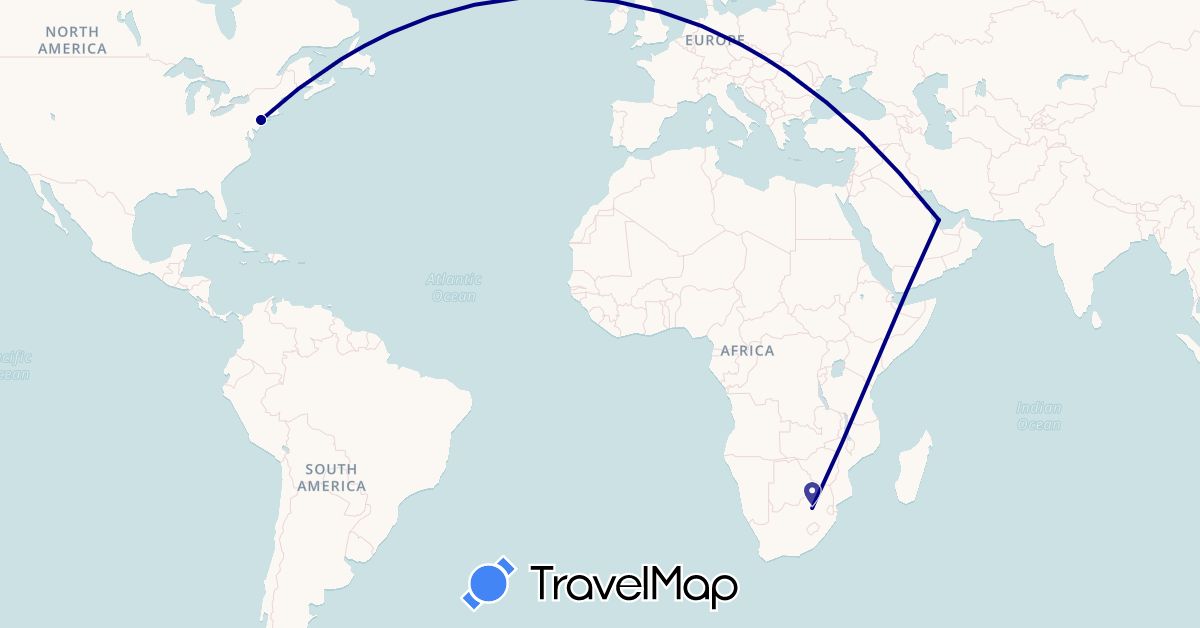 TravelMap itinerary: driving in Qatar, United States, South Africa (Africa, Asia, North America)